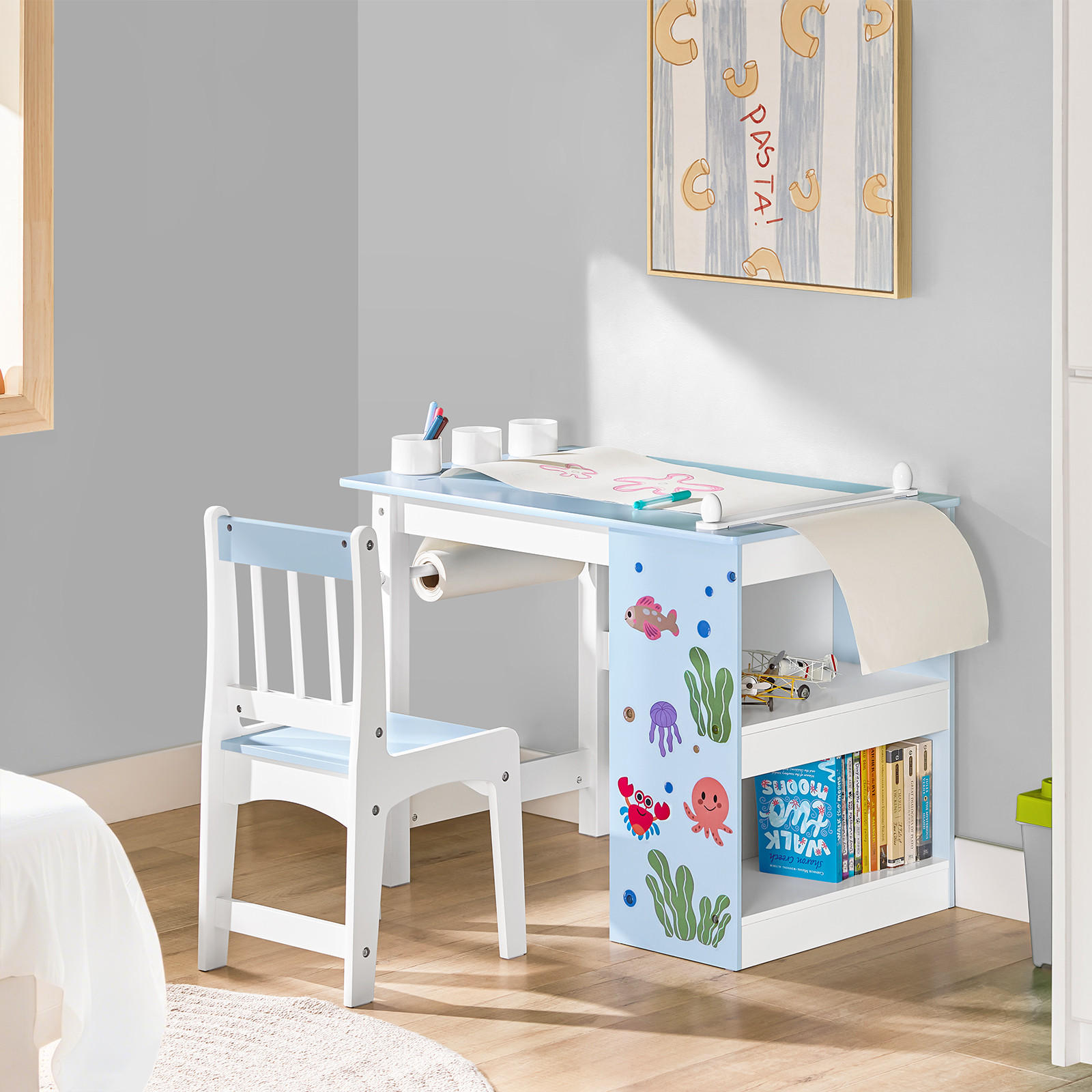 KINDERSITZGRUPPE Weiß-Blau - Blau, Holz/Holzwerkstoff (80/66/50cm) - SoBuy