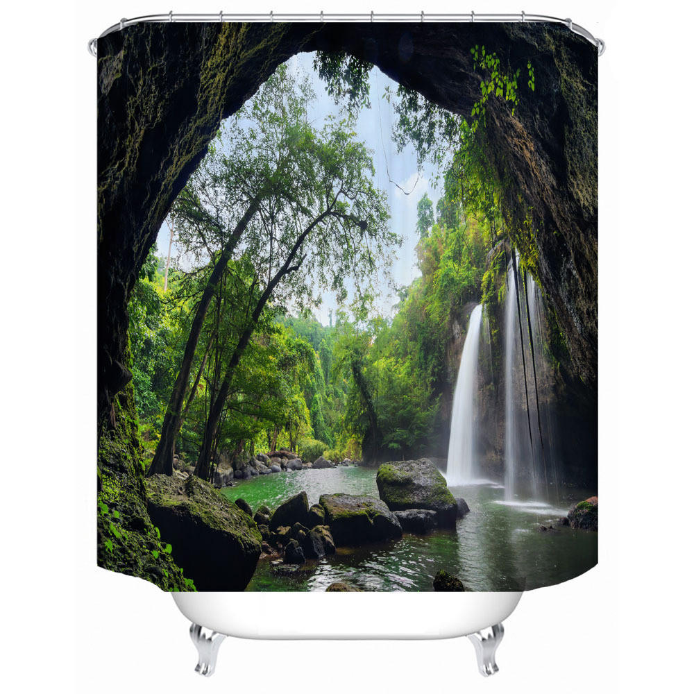 DUSCHVORHANG Polyester 120 x 180 cm Digitaldruck 3D mit Haken für verschiedene Stangen - Grün, Textil (120/180cm) - MCBOSON