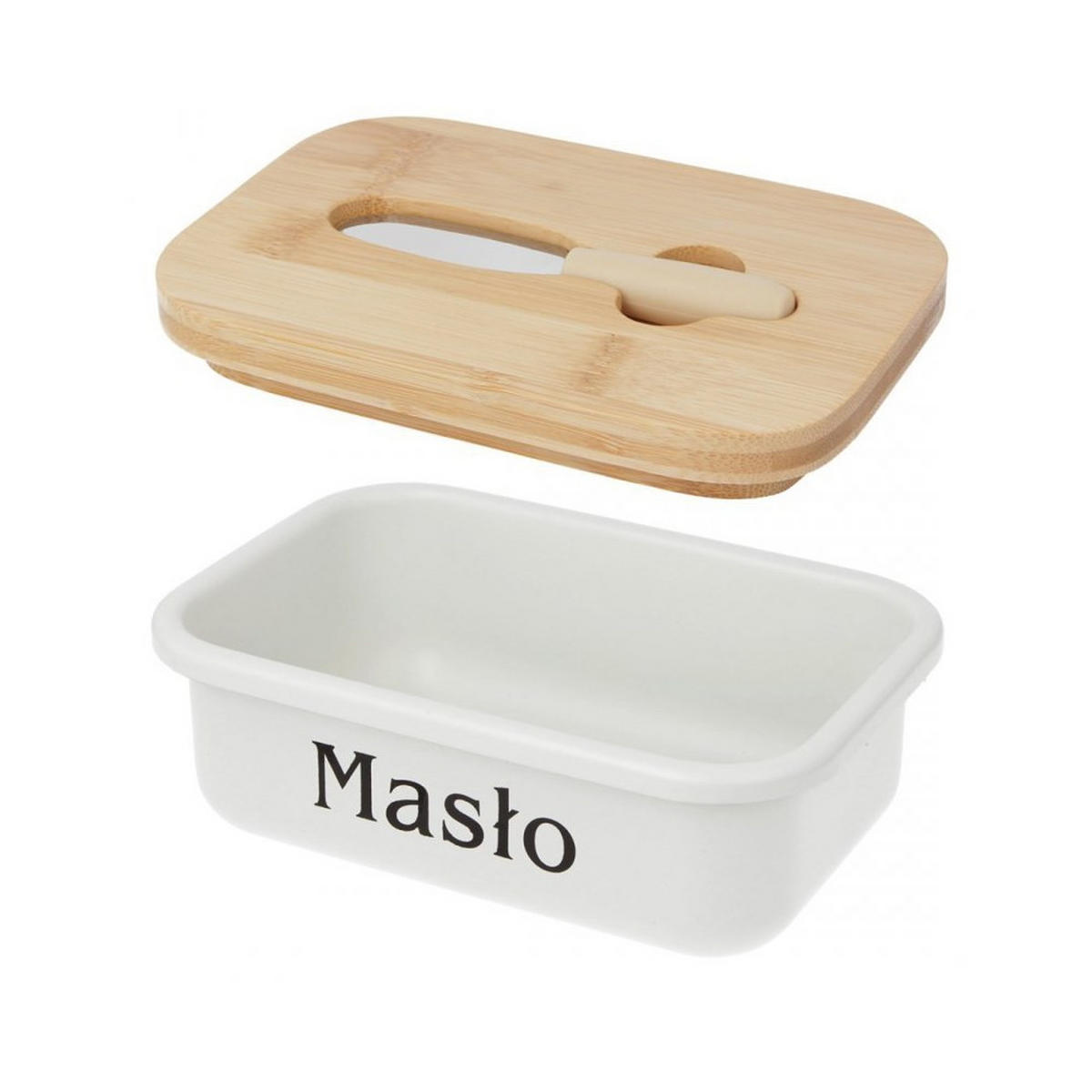 BUTTERDOSE aus Stahl mit Buttermesser 52996 - Weiß, Holz (10.5/6.5/15.5cm) - Brunbeste
