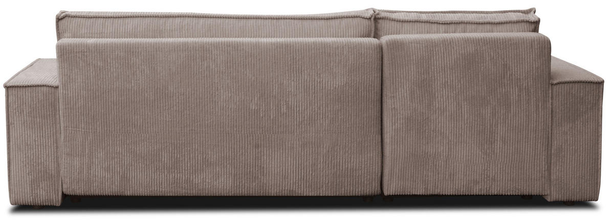 ECKSOFA Hugo L in L-Form mit Schlaffunktion und Bettkasten, Farbe: Hellbraun, Cordstoff, Ottomane Unsiversal - Hellbraun, Textil (244/145cm) - VENASI MÖBEL