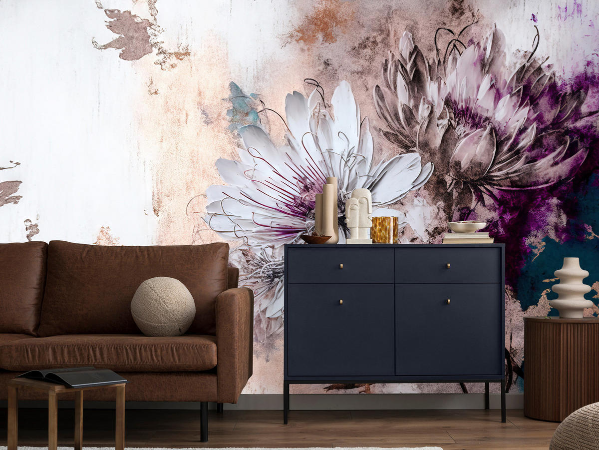 FOTOTAPETA Pre Obývaciu Izbu Kvety Listy Abstrakcia 200 x 140 cm - sivá/biela, papier (200/140cm) - Muralo