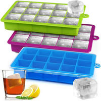 EISWÜRFELFORM 3er-Set Silikon mit Deckel - Multicolor, Kunststoff (12/10/20cm)