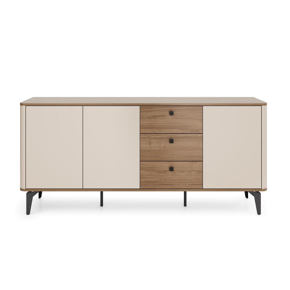 SIDEBOARD Aurena Kaschmir und Walnuss, Kommode mit 3 Schubladen und 3 Türen - Beige/Schwarz, Holzwerkstoff/Metall (180/81/40cm) - Bettso