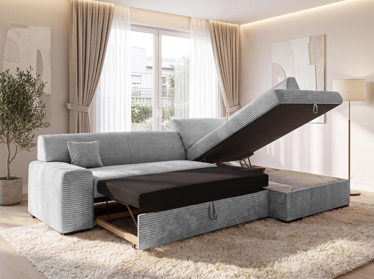 ECKSOFA L Form Minosa Hellgrau 260/175/71 cm Rechts mit Schlaffunktion - Hellgrau/Schwarz, Kunststoff/Textil (175/260cm) - AX Living