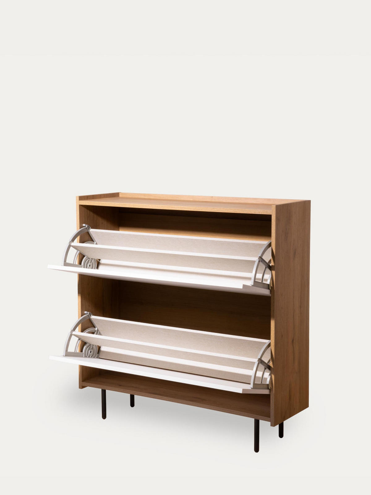SCHUHKIPPER Nadine Natur - Weiß 97.5 cm x 98.5 cm - Braun, Holzwerkstoff (97/98/30cm) - Kenay Home