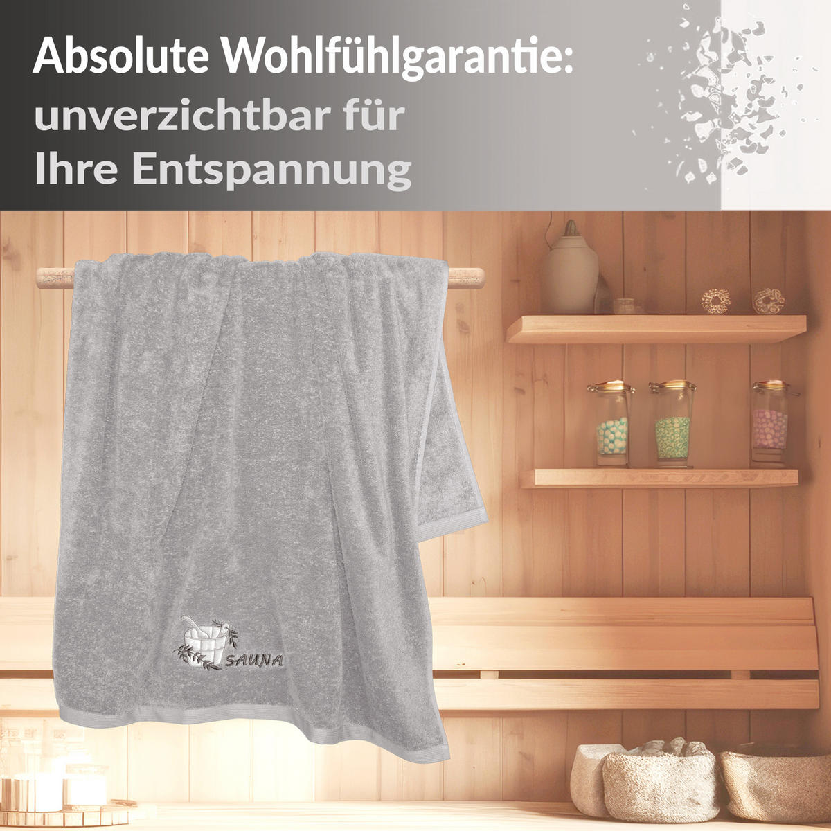 SAUNATUCH Lillby Stein Grau 100x200 cm - Hellgrau, Textil (100/200cm) - Lashuma