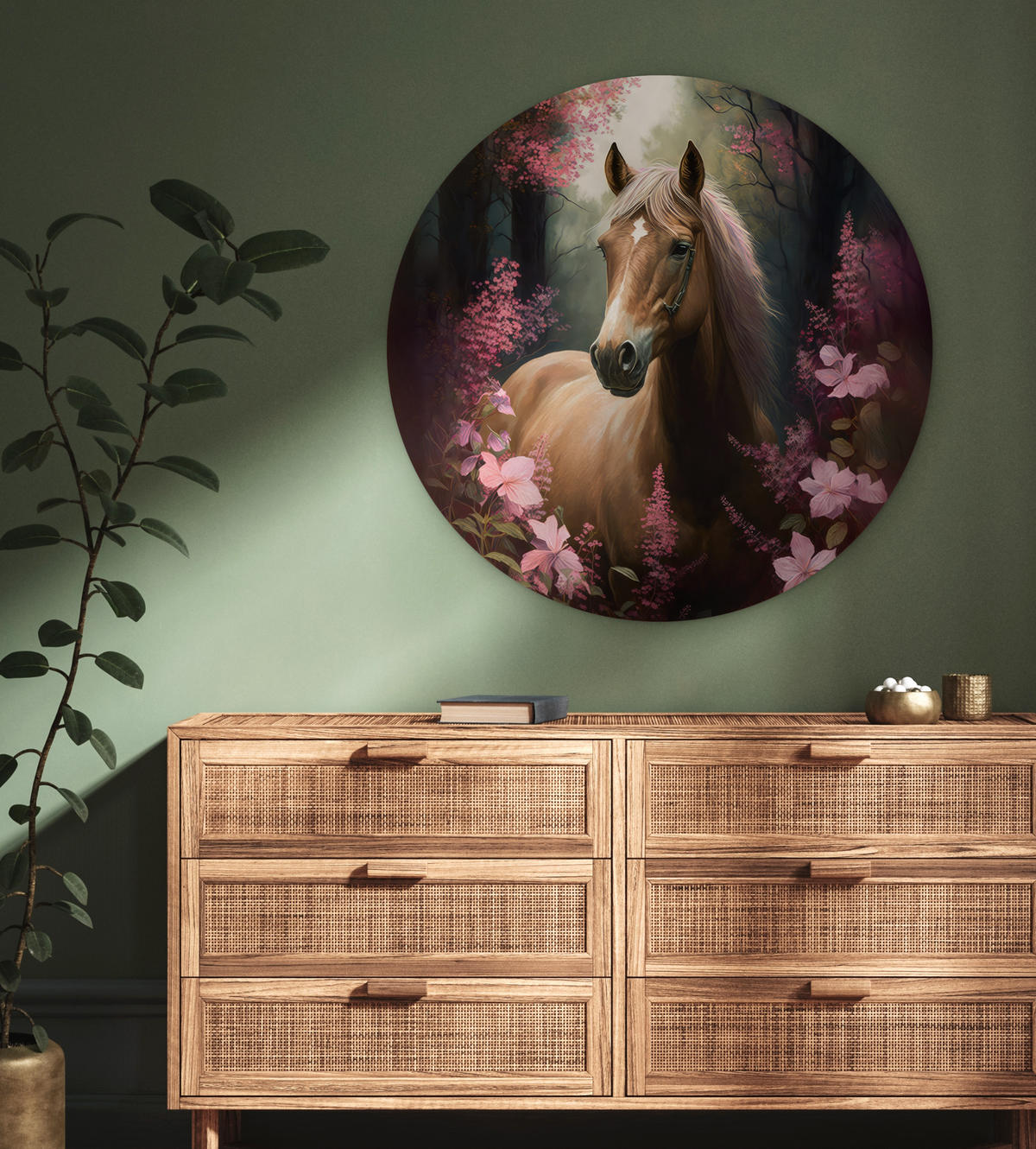 WANDBILD Pferd - Blumen - Rosa - Natur - Wald 90x90 cm - Altrosa, Kunststoff (90/90cm) - MuchoWow