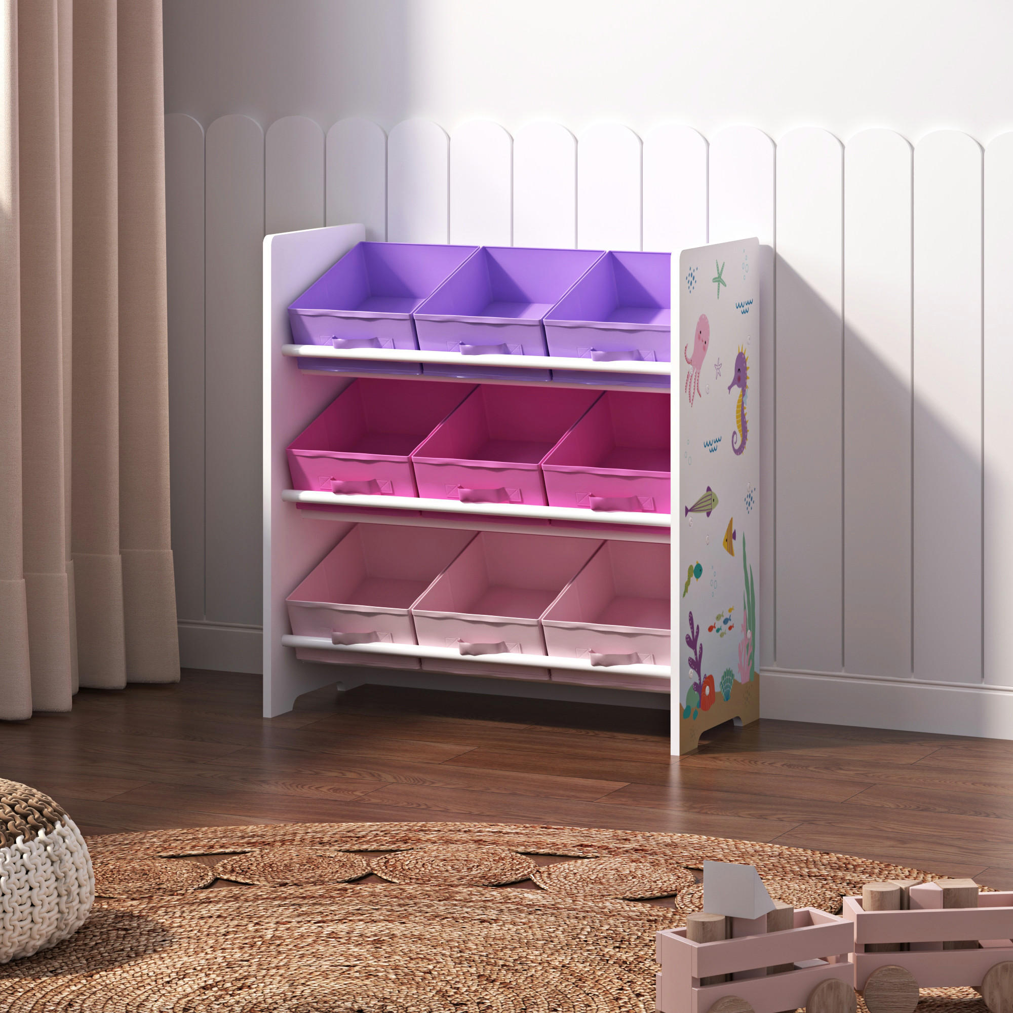 KINDERREGAL Boiro - Pink/Lila, Holzwerkstoff/Textil (62/59.5/29.5cm) - [en.casa]
