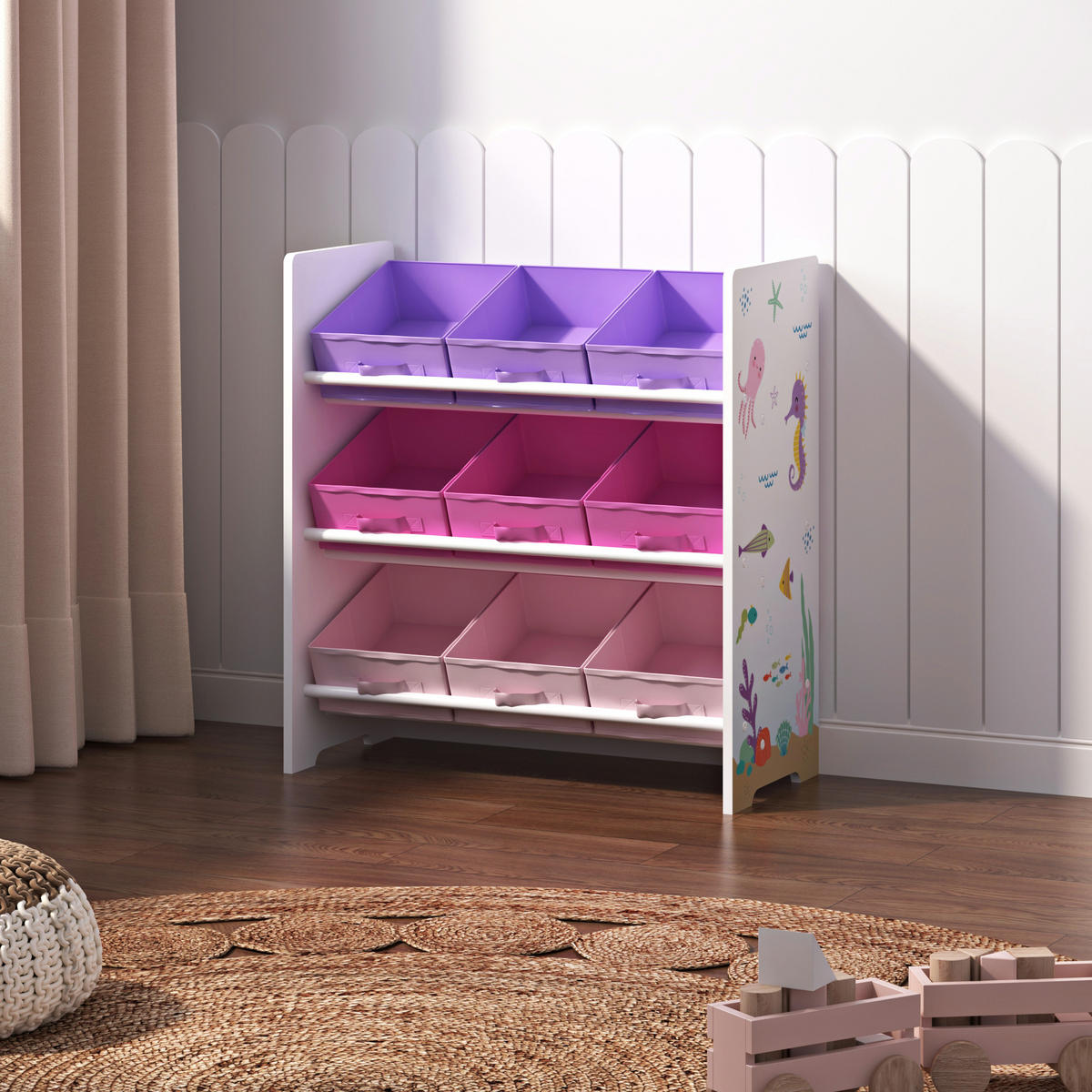 KINDERREGAL Boiro - Pink/Lila, Holzwerkstoff/Textil (62/59.5/29.5cm) - [en.casa]