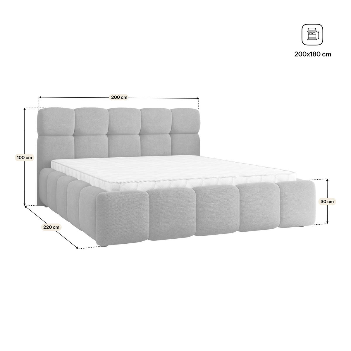 POLSTERBETT FARU SR 180x200 cm mit Bettkästen - Grau - Grau, Holz (180/200cm) - MASSENO