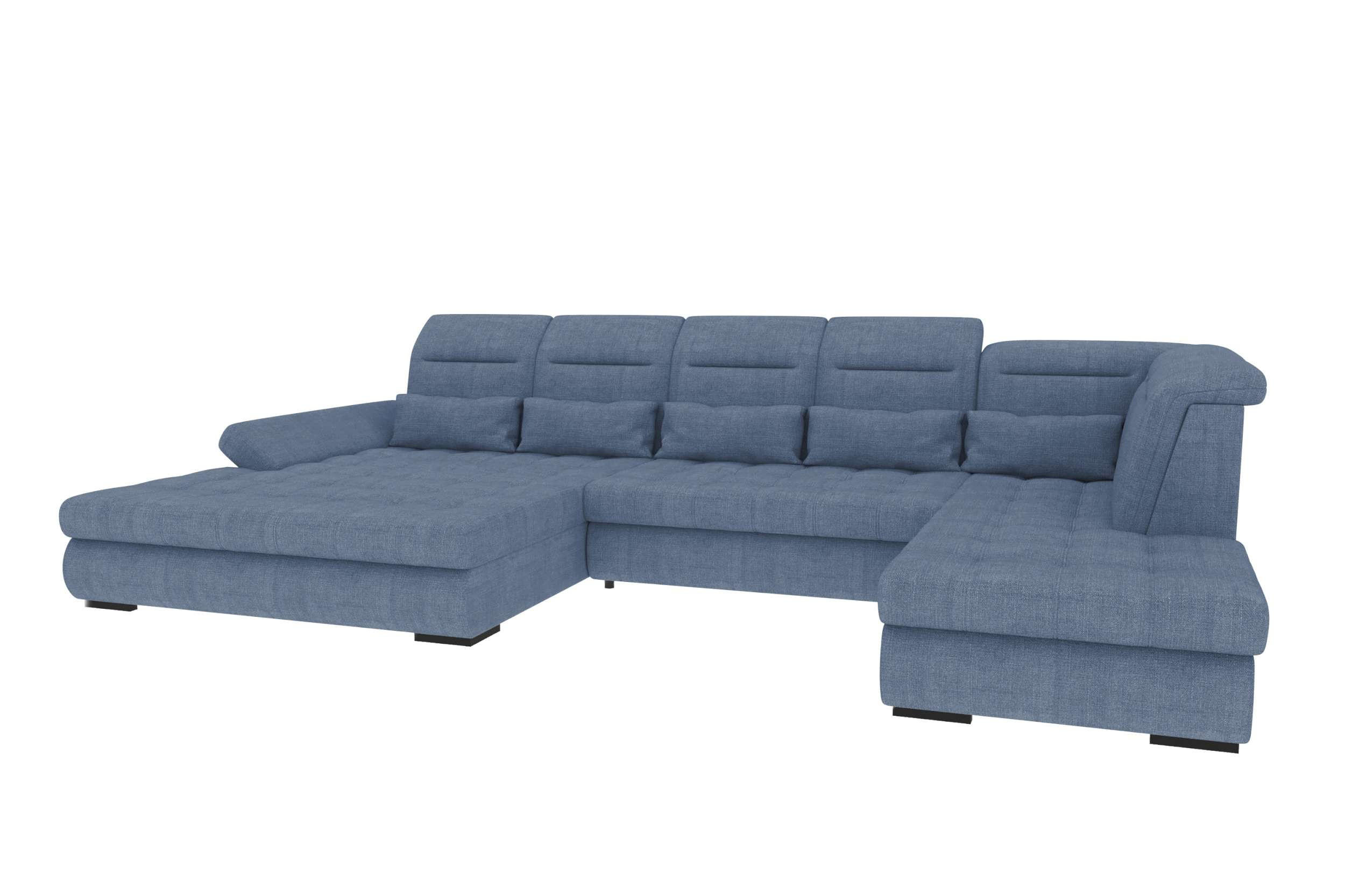 WOHNLANDSCHAFT Toscana Strukturstoff inkl. Schlaffunktion - Blau, Textil (208/87/358cm) - 99rooms