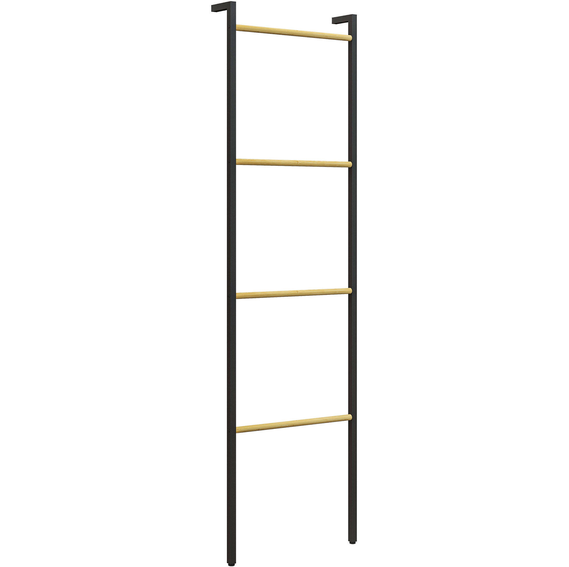 HANDTUCHSTÄNDER 49x5.5x167.5 cm Schwarz aus Stahl & Bambus mit 4 Stangen - Schwarz, Naturmaterialien (5.5/167.5/49cm) - Modfu