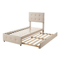POLSTERBETT 90/200 cm Beige mit Ausziehbett und höhenverstellbarem Kopfteil - Beige, Textil (90/200cm) - BEAOK