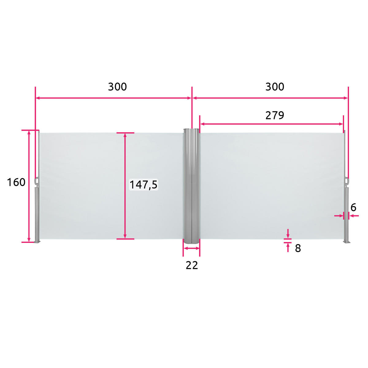 SEITENMARKISE doppelt, 160 x 600 cm,grau - Grau, Textil (160/10cm) - tectake