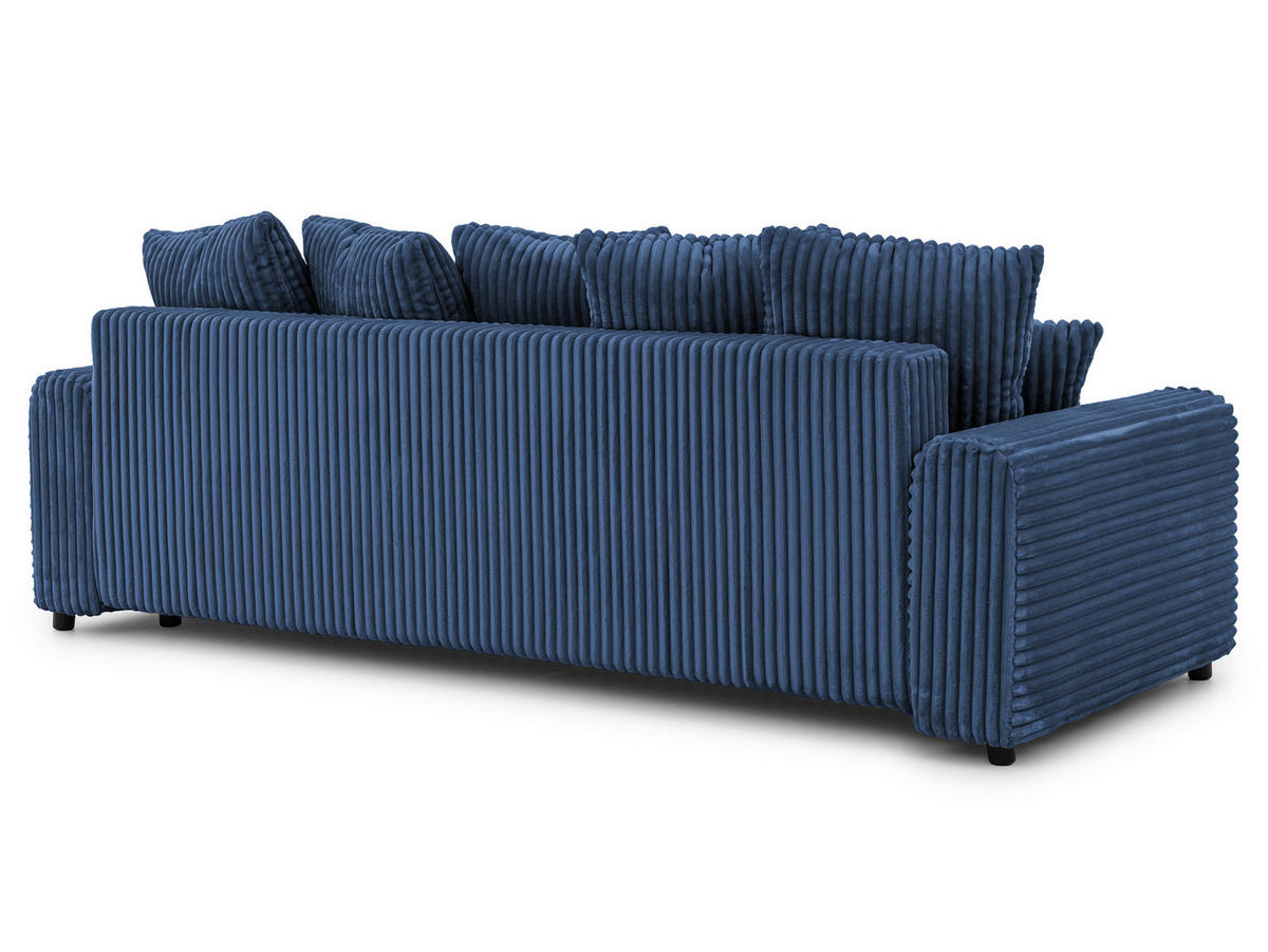 SCHLAFSOFA Calma mit Bettkasten im Bumpy-Design aus weichem Marineblau Plüschcord - Blau/Schwarz, Holz/Kunststoff (239/88/98cm) - S-Style