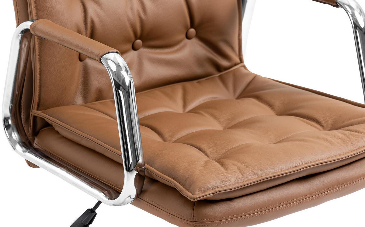 CHEFSESSEL Echtleder Hellbraun - Chromfarben/Hellbraun, Leder/Metall (60/111/65cm) - CLP