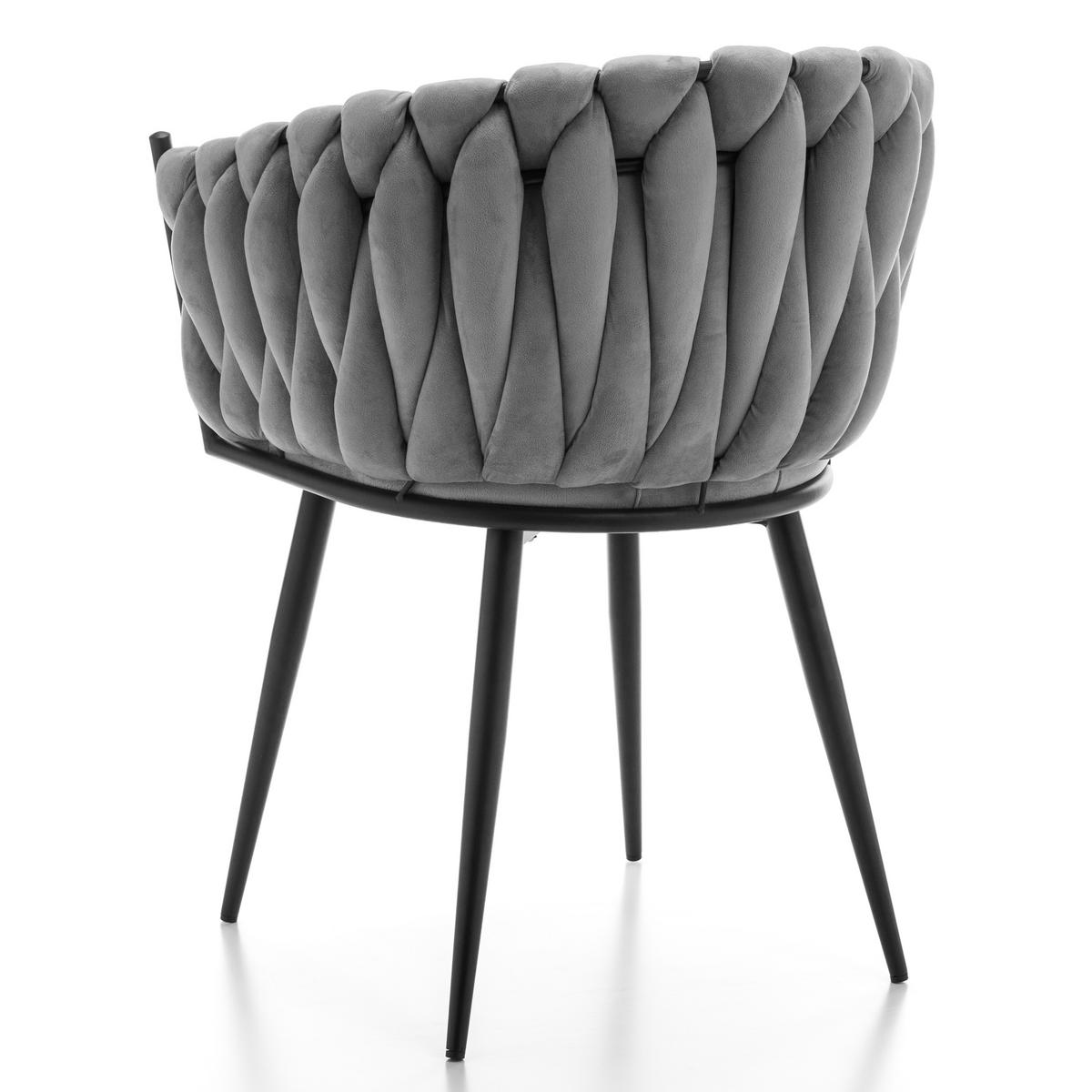 STUHL LATINA gepolstert mit Steppung - hellgrau - Samt Velours - Hellgrau/Schwarz, Textil/Metall (60/83/55cm) - NEW HOME