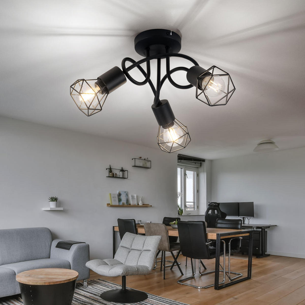 DECKENLEUCHTE Metall Schwarz Gitteroptik - Schwarz, Metall (36/36/20cm) - Globo Lighting