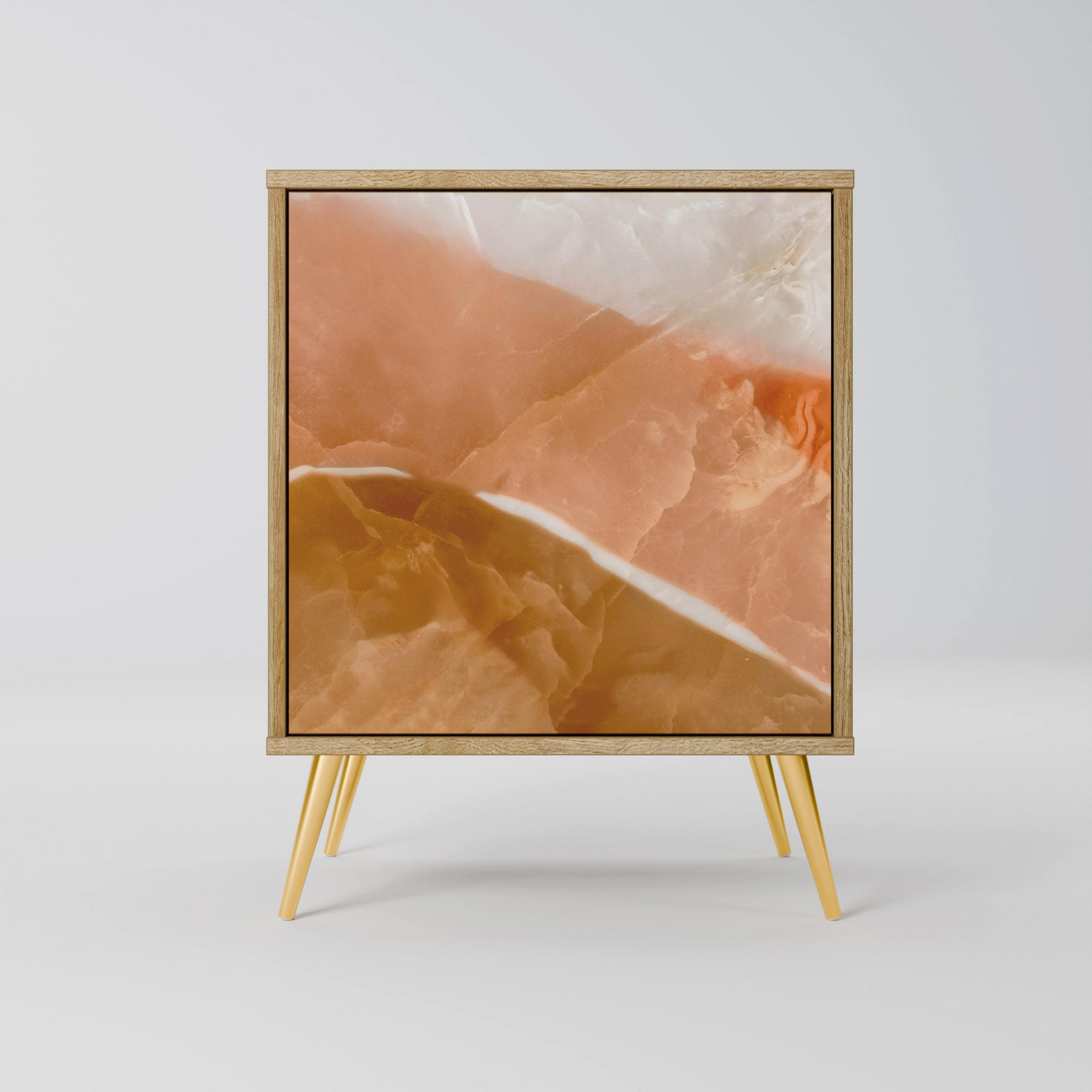 SIDEBOARD SANDHILLS SPLENDOUR, Eichefarben, 57,5x42x75,5 cm, Goldfarbene Metallfüße - Eichefarben/Goldfarben, Holzwerkstoff/Metall (57.5/75.5/42cm) - SpaceRebels