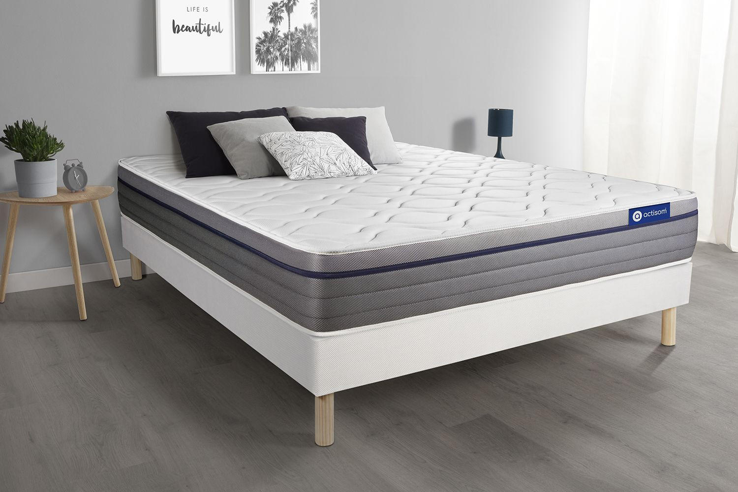 BETT Actimemo zen Memory-Schaum 140 x 210 cm h1 - Kit Bettgestell Weiß - Beige/Weiß, Holz (140/210cm) - ACTISOM