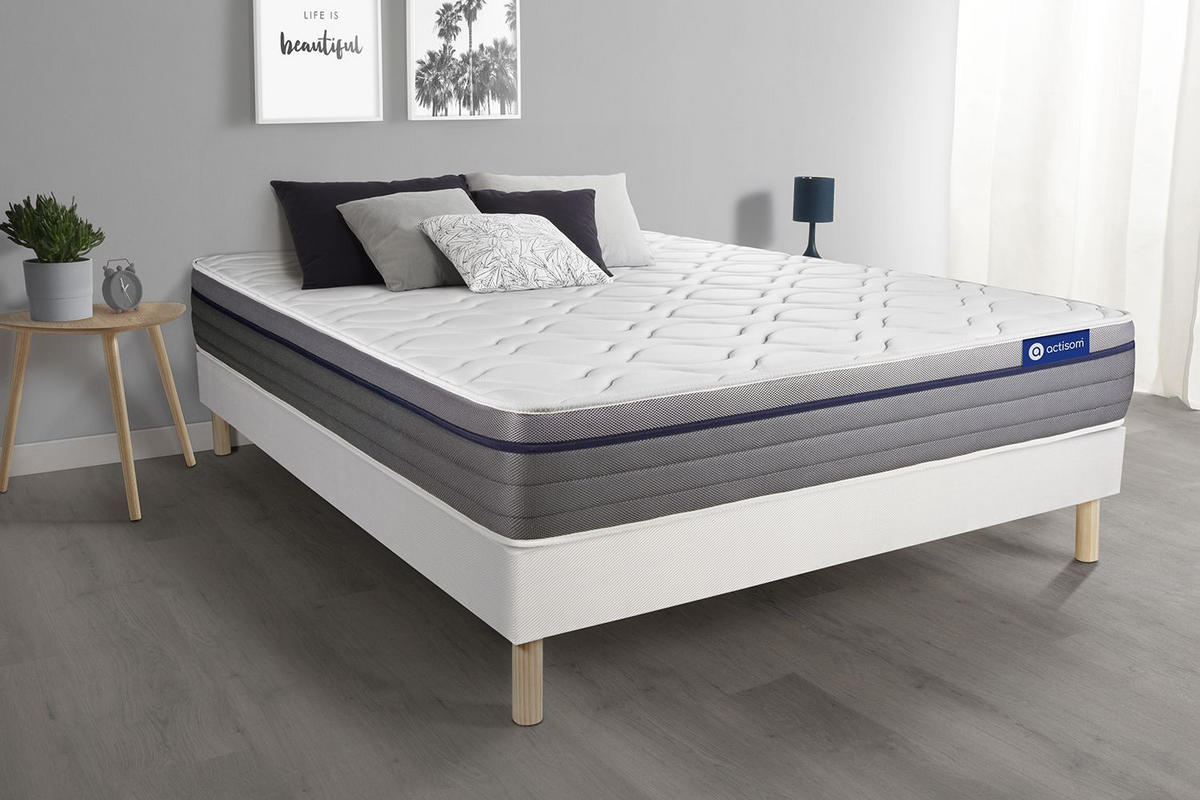 BETT Actimemo zen Memory-Schaum 90 x 200 cm h1 - Kit Bettgestell Weiß - Beige/Weiß, Holz (90/200cm) - ACTISOM
