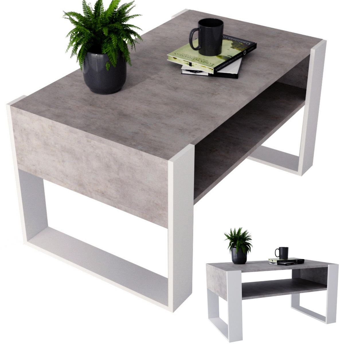 COUCHTISCH Holzwerkstoff rechteckig stabil Grau 45/53,6/92cm - Weiß/Grau, Holzwerkstoff (53.6/92/45cm) - CraftPAK