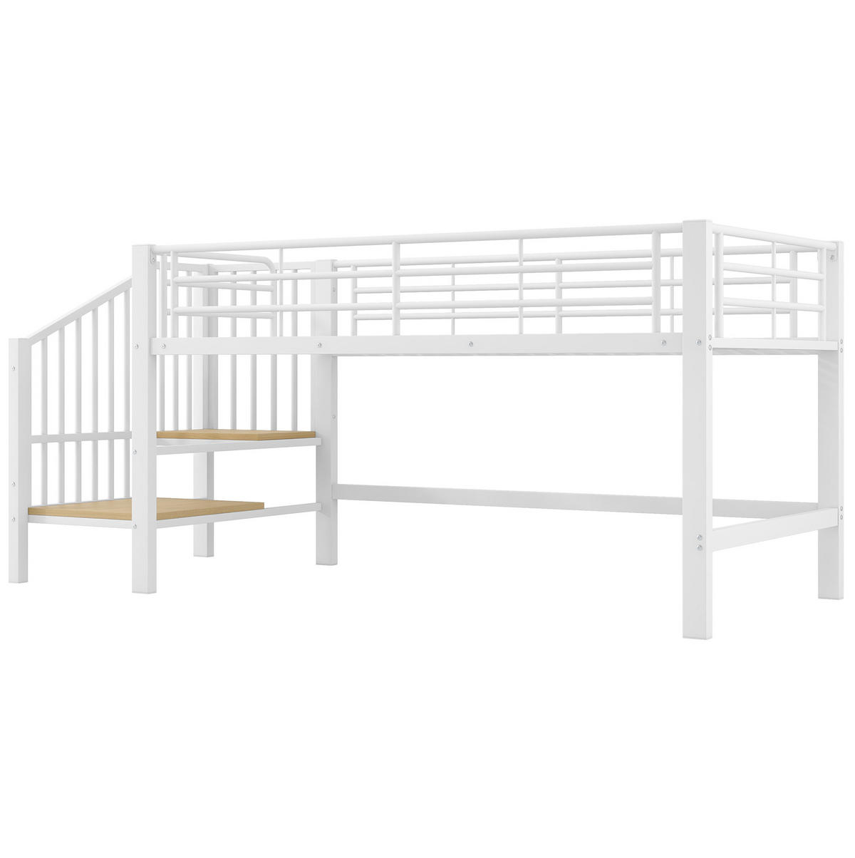 HOCHBETT 90/200 cm mit Stauraumtreppe und Lattenrost, stabiler Metallrahmen, Weiß - Weiß, Holzwerkstoff (90/200cm) - Redom