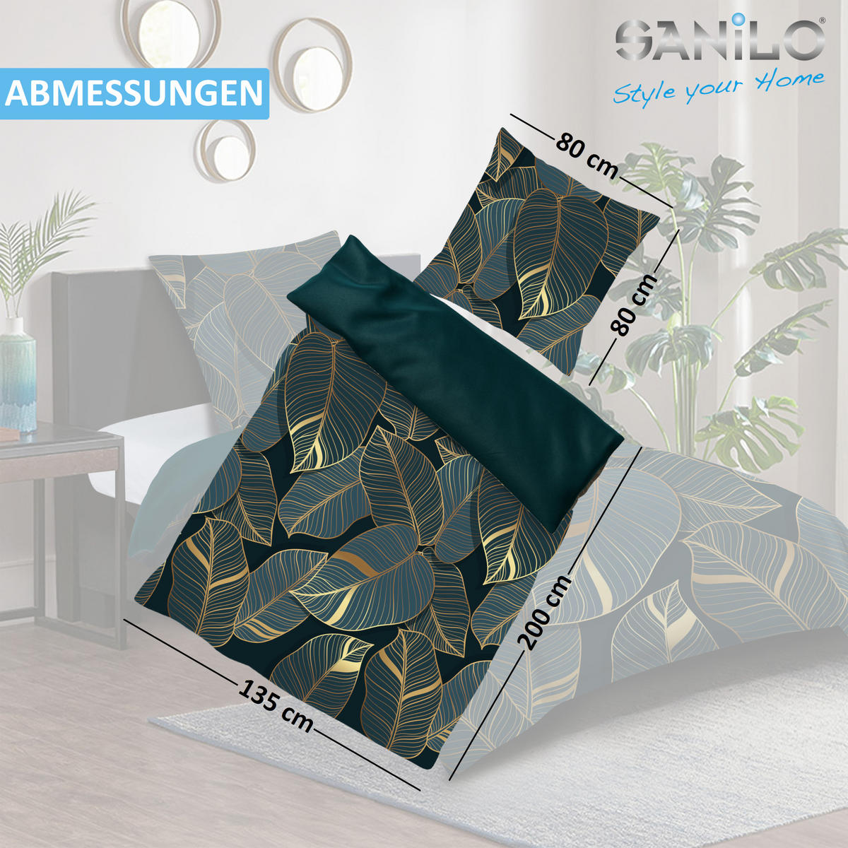 BETTWÄSCHE 2-teilig Monstera - Dunkelgrün, Naturmaterialien (135/200cm) - Sanilo