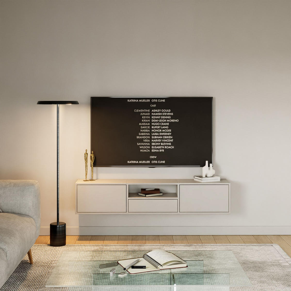 TV-LOWBOARD hängend, 3 Klappen und Ablage, Kaschmir, 150 cm - Kaschmir, Holzwerkstoff (150.1/30/30cm) - Selsey