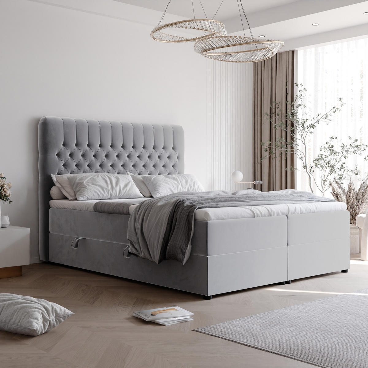 BOXBETT 140x200 cm mit Topper - Hellgrau, Holzwerkstoff/Textil (140/200cm) - Idohome