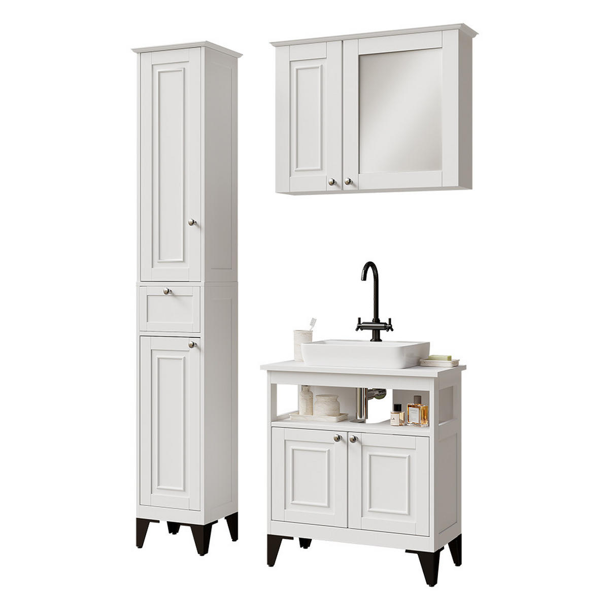 KUPAONSKI SET S VISOKIM ORMAROM Vanity Bijela 3 dijela - bijela, drvni materijal (60/65/30cm) - Vicco