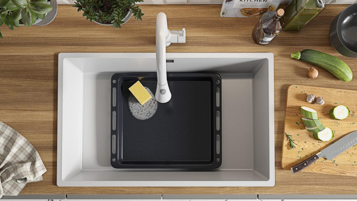 SPÜLBECKEN London Slim, 2-er set Weiß 76/47 cm 1 Becken + Ablauf-Set ab 80er Unterschrank - Chromfarben/Weiß, Kunststoff (76/20/47cm) - Primagran