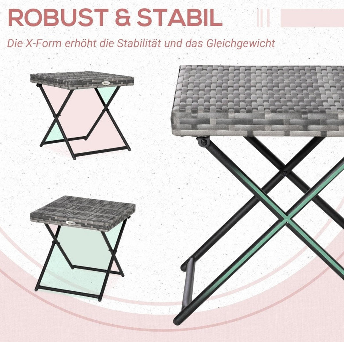 GARTENTISCH aus Polyrattan 40x40x40 cm Grau klappbar mit wetterbeständigem Metallgestell - Grau, Kunststoff (40/40/40cm) - Modfu