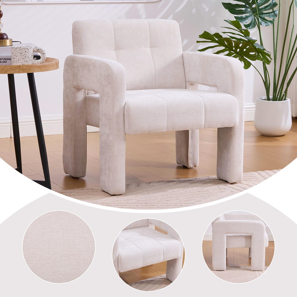 SESSEL Einzelner Sessel,dicke Polsterung,Chenille,Beige - Beige, Textil (67.5/74.5/69cm) - LVHOM