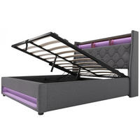 POLSTERBETT 160x200 cm mit LED, USB C, Hydraulische Bett mit Stauraum und Kopfteil, Stauraumbett Bettgestell mit Metallrahmen, Leinen, Grau - Grau, Metall