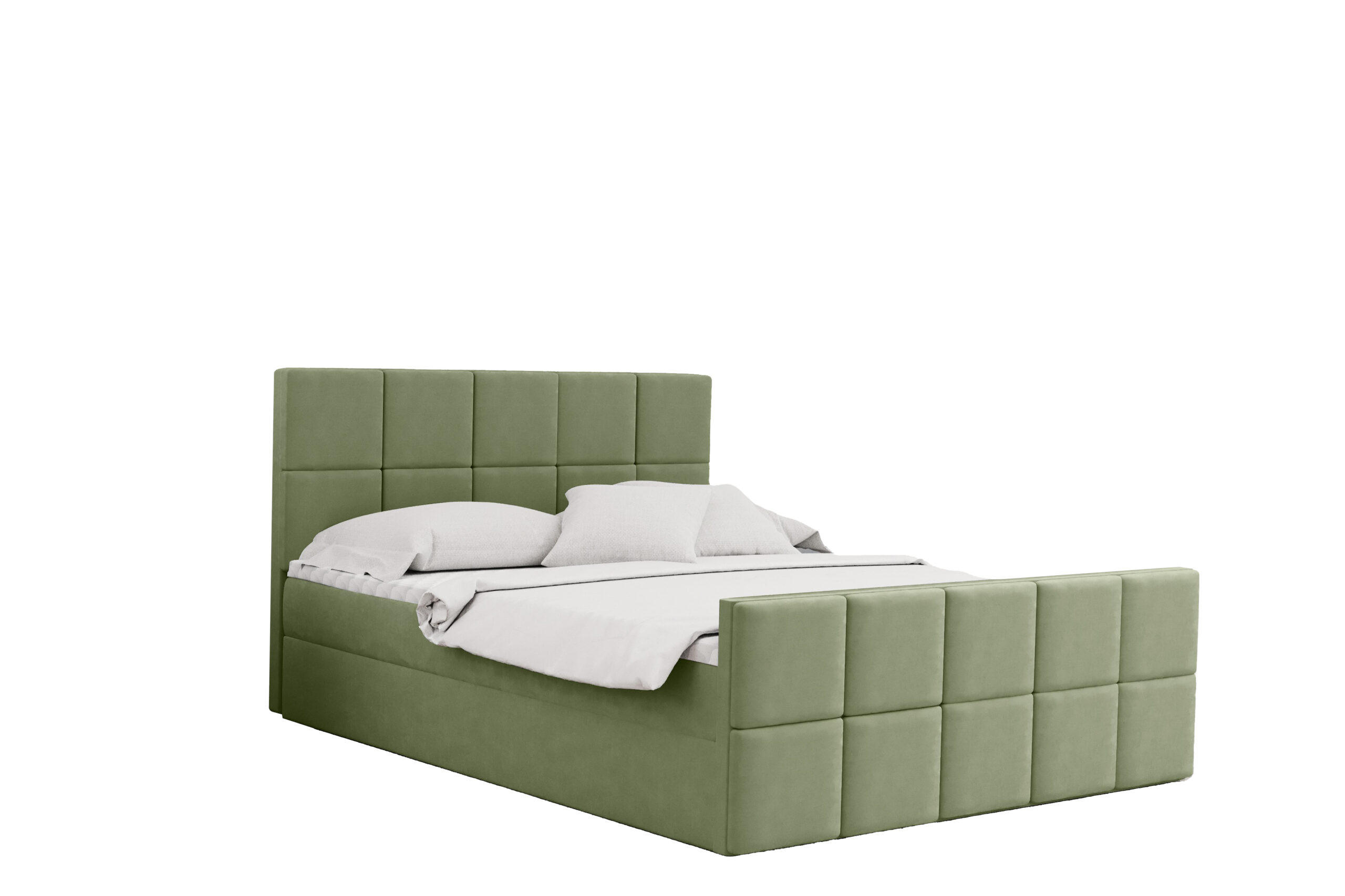 BOXBETT mit Bettkasten und Matratze Topper HANA Stoff Matt Velvet Hellgrün 200x200 cm H2-Pocket - Hellgrün, Holz/Textil (200/200cm) - Kaiser Möbel