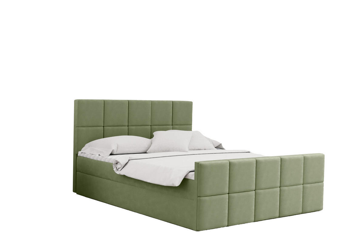 BOXBETT mit Bettkasten und Matratze Topper HANA Stoff Matt Velvet Hellgrün 200x200 cm H2-Pocket - Hellgrün, Holz/Textil (200/200cm) - Kaiser Möbel