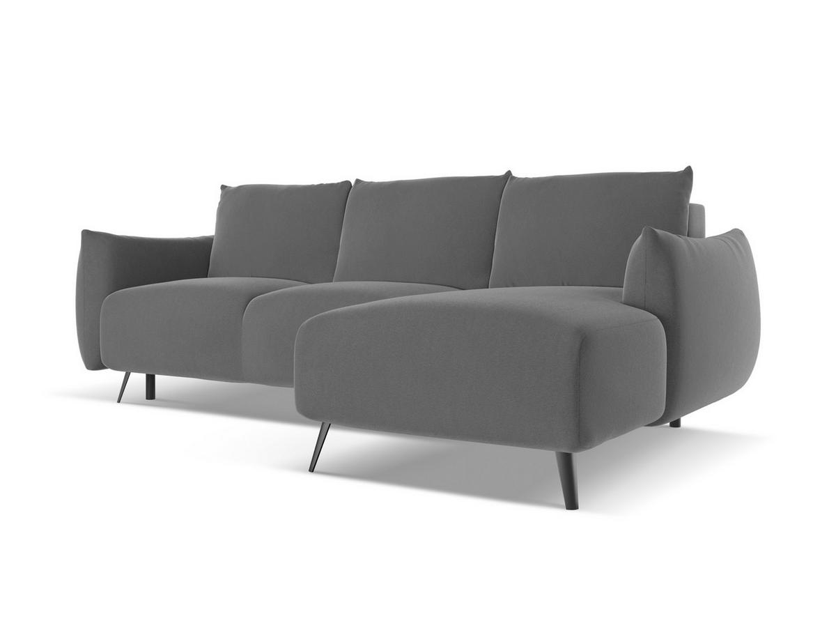 ECKSOFA mit Schlaffunktion Samt Stoff Grau - Schwarz/Grau, Textil/Metall (242/162cm) - Makamii