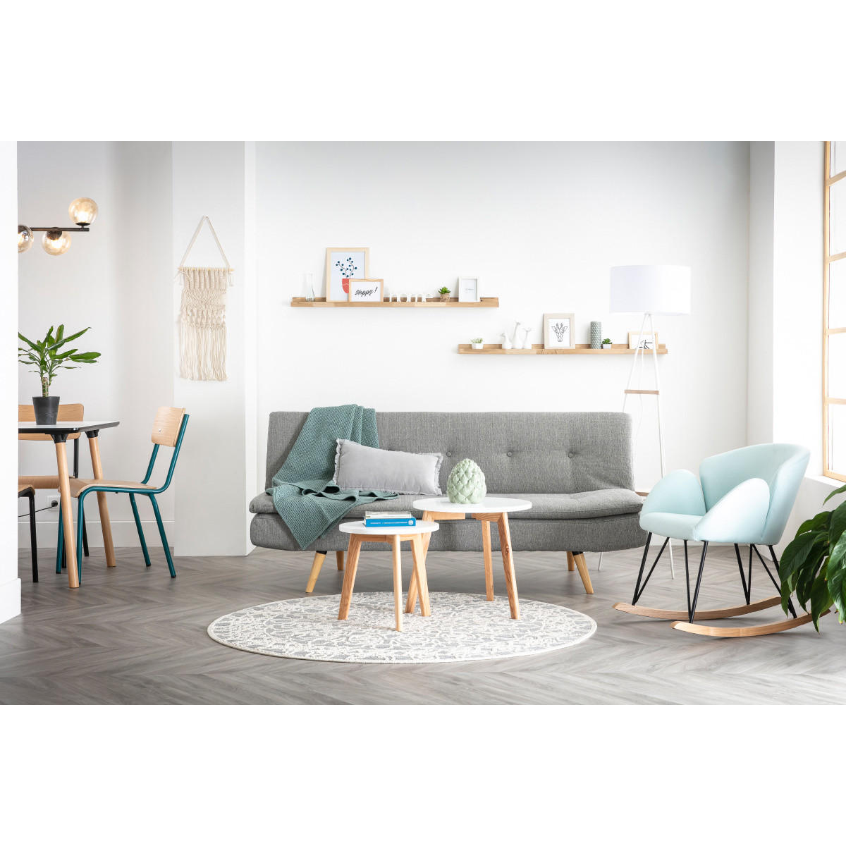 SCHLAFSOFA 3-Sitzer Skandinavisch Lagunenblau SENSO - Salbeigrün, Textil (86/81.5/182cm) - Miliboo