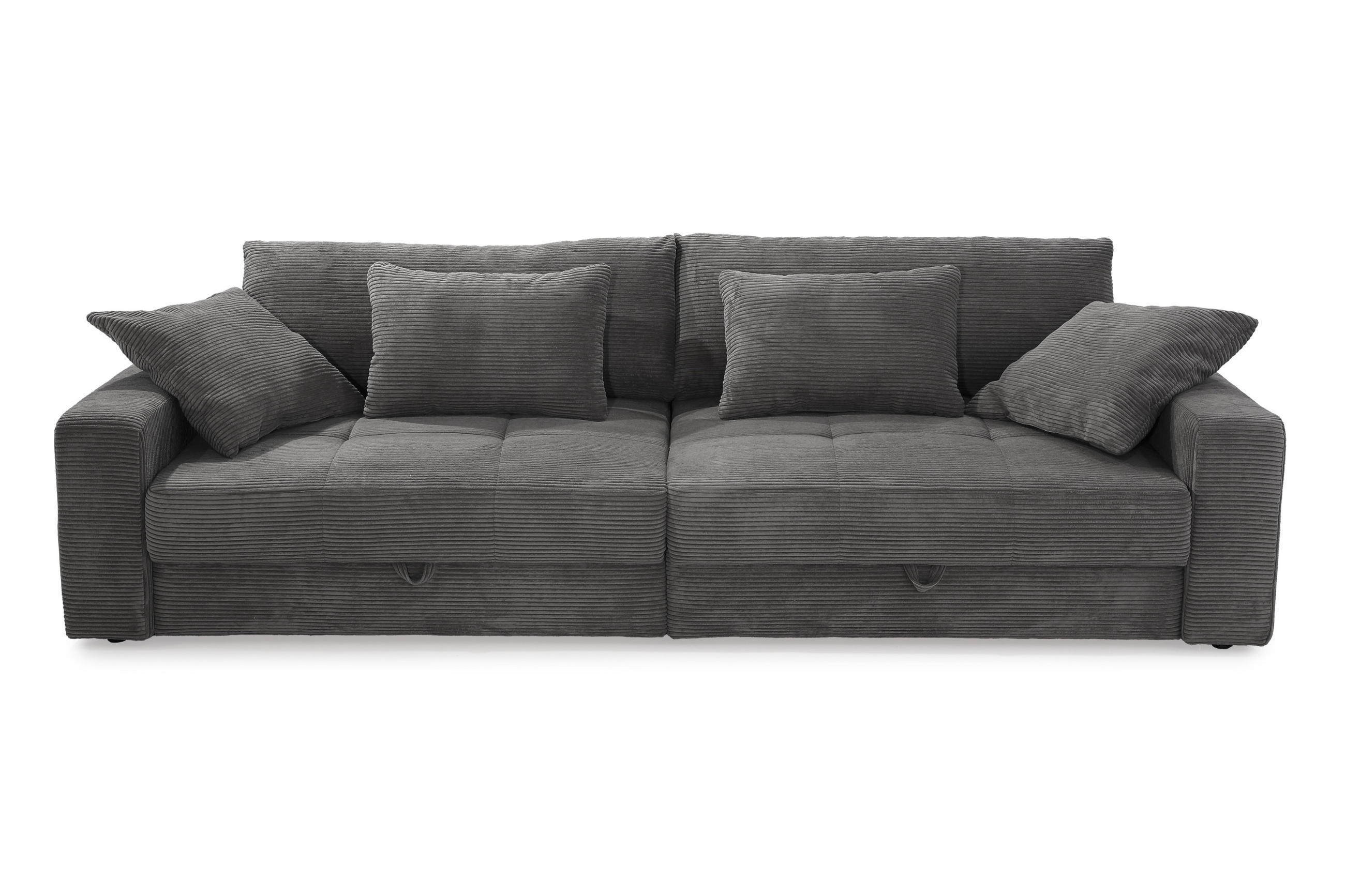 BIG-SOFA mit 2 Bettkästen, viel Stauraum, B274/T113/H84 cm, Liegefläche 103x241 cm, Cord Dunkelgrau / 15261 - Dunkelgrau, Kunststoff/Textil (284/84/113cm) - luma-home