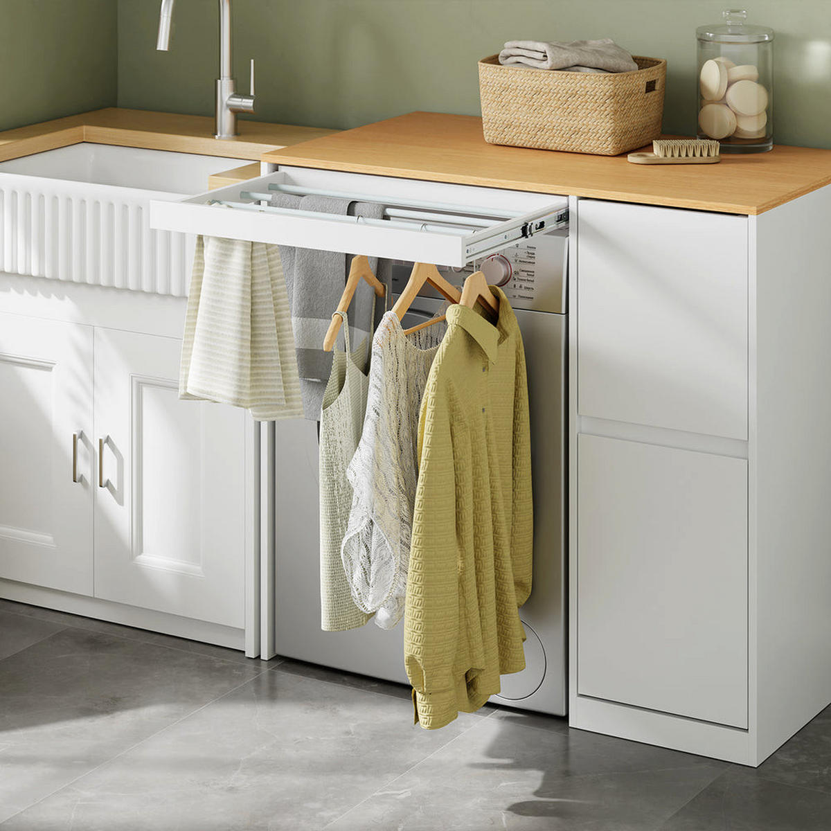 WASCHMASCHINENSCHRANK mit Wäschekorb Weiß 100x60x95 cm - Weiß, Holzwerkstoff (100/95/60cm) - SoBuy