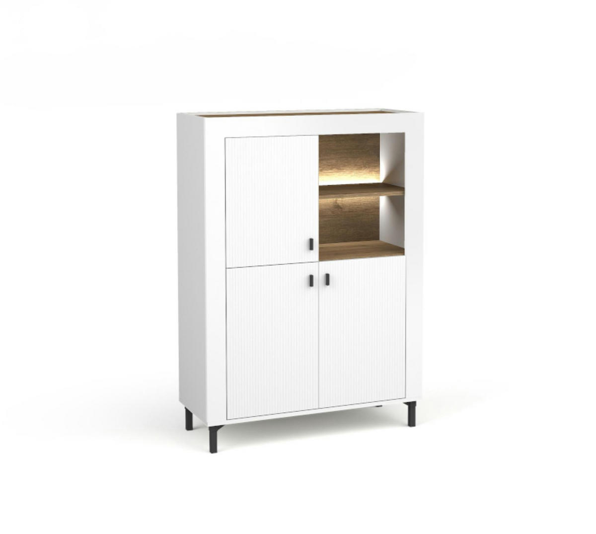 KOMMODE Mossa Weiß, Regal mit LED - Schwarz/Weiß, Holzwerkstoff (97/136/40cm) - Bettso