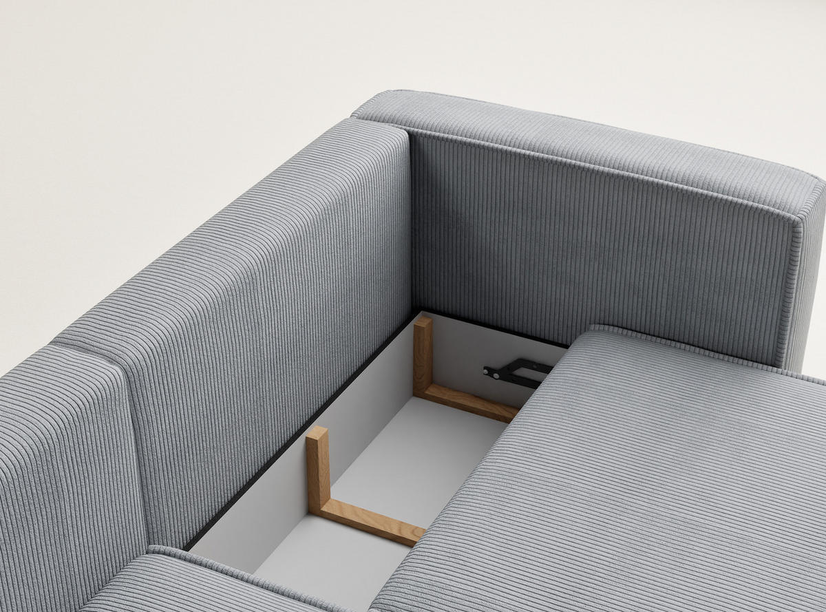 ECKSOFA MIT SCHLAFFUNKTION Velto Hellgrau Samtstoff - Hellgrau/Schwarz, Holz/Holzwerkstoff (152/250cm) - Maison de Reve