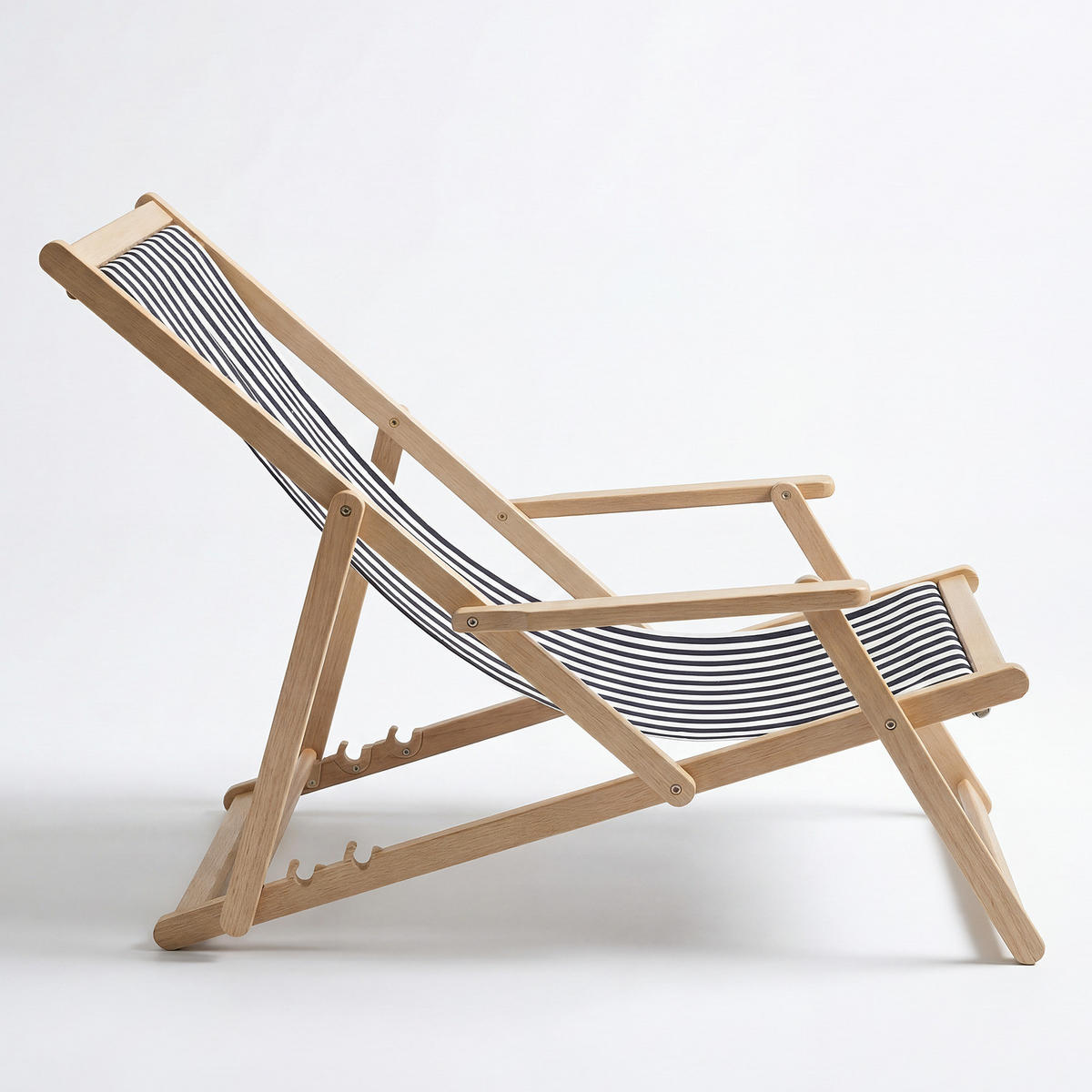 LIEGESTUHL - Akazie massiv / Webstoff - Blau, Holz/Textil (63/88/102cm) - home24