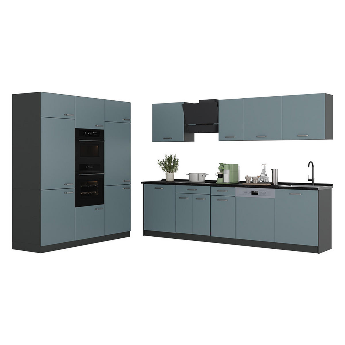 KUCHYNKA R-Line, Modrošedá/biely, 180 cm antrasiitti työtaso - biela/modrosivá, kompozitné drevo (180/206.8/60cm) - Vicco