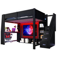 HOCHBETT 140/200 cm, Schwarz mit Schreibtisch und LED-Beleuchtung - Schwarz, Holzwerkstoff (140/200cm) - MIVRAY