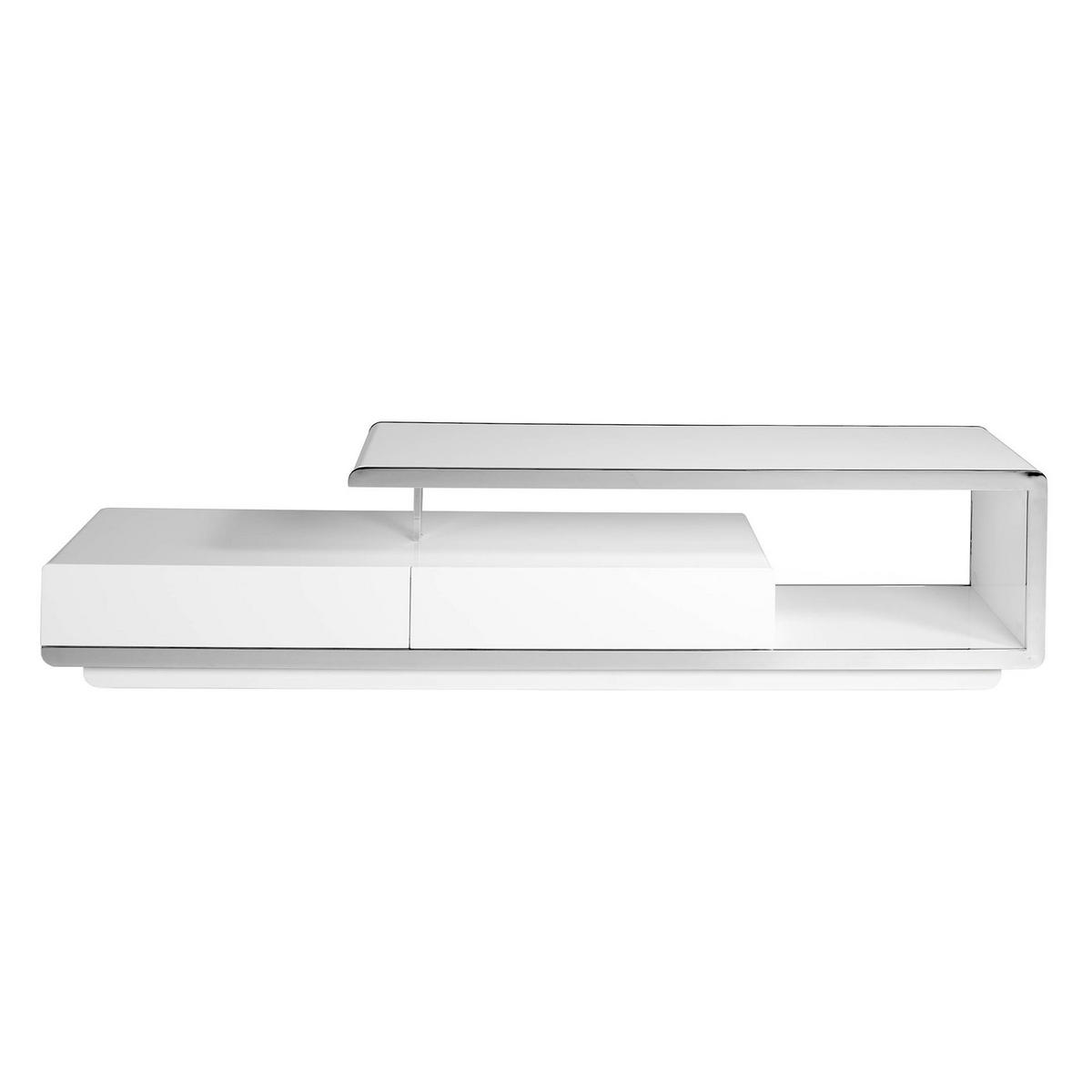 TV-ELEMENT TV-Ständer aus weißem Holz mit verchromtem Stahlsockel und verchromtem Stahlsockel 200/40/45 cm - Edelstahlfarben/Weiß, Holz/Metall (200/45/40cm) - ANGEL CERDA