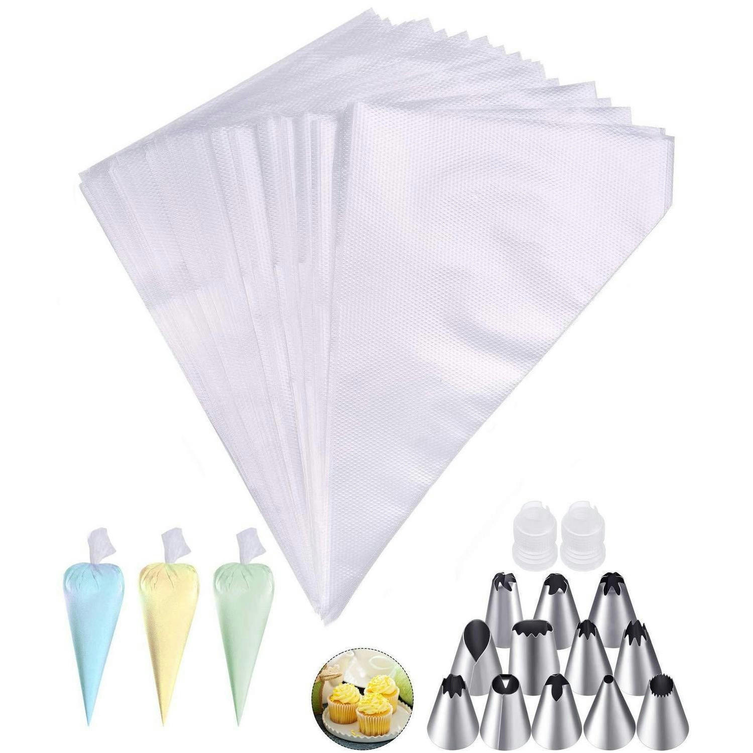 SPRITZBEUTEL Set 100 Stück mit 12 Edelstahl-Spritzdüsen - Transparent, Kunststoff (21.5/3.5/36.5cm)