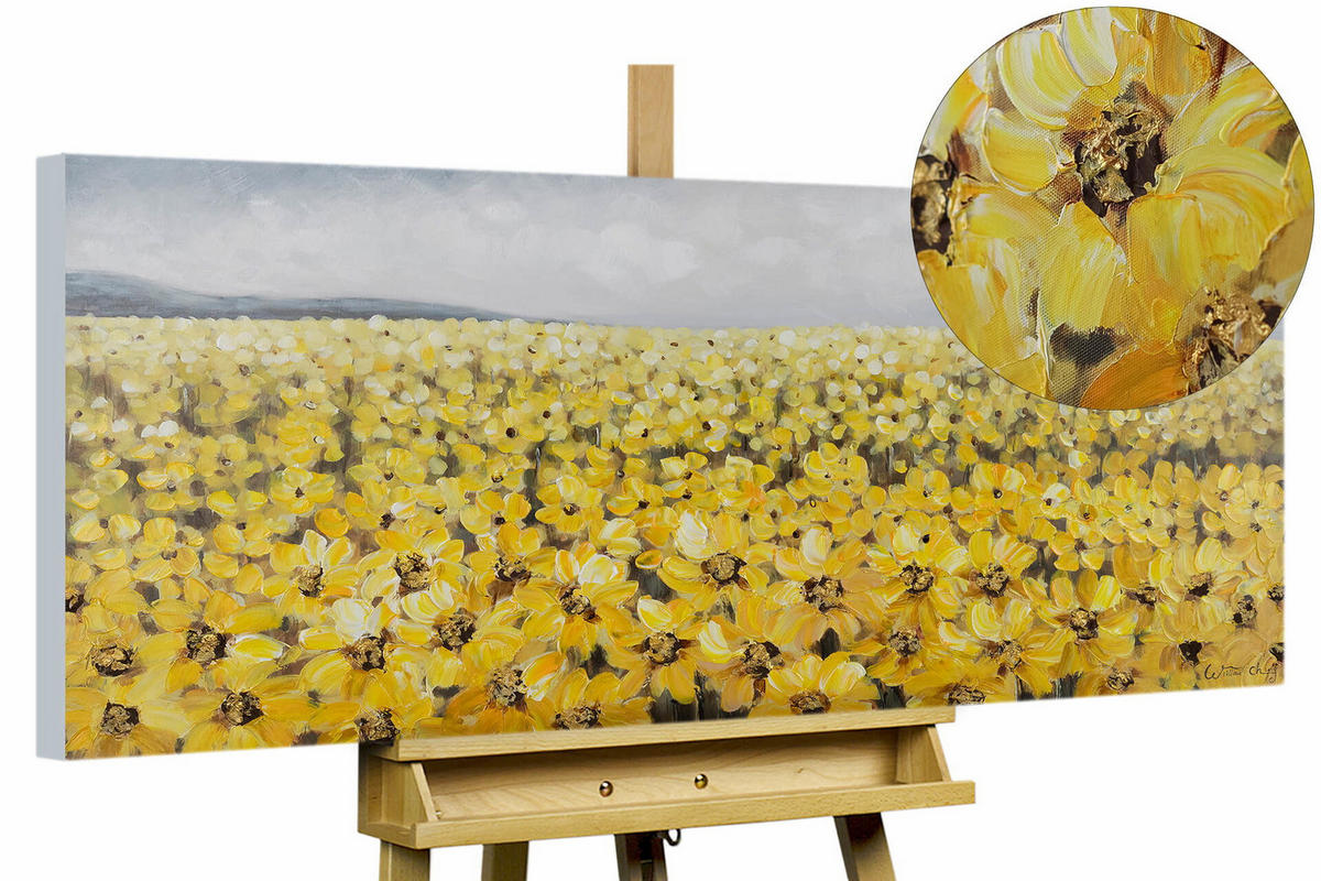 ACRYLBILD HANDGEMALT 120/60 cm - Gelb/Braun, Holz/Textil (120/60cm) - KUNSTLOFT
