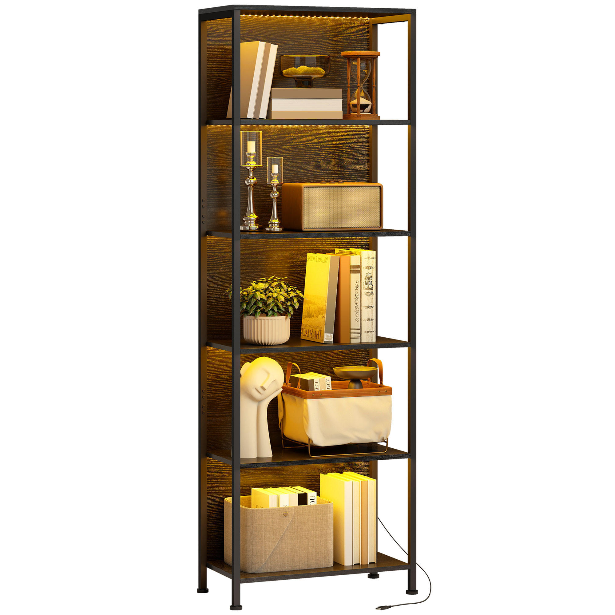 REGAL DE-15562 5 Ebenen mit 7‑farbiger LED-Beleuchtung Schwarz - Schwarz, Metall (60/179/30cm) - ComfortXL